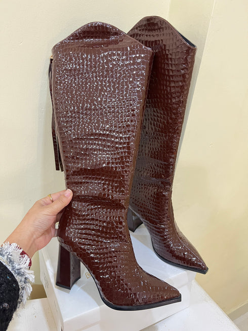 Pointed- Toe Block Heel Long Boots